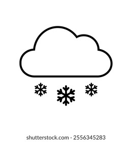 Snowfall vector line weather icon in flat design style. Cold temperature symbol, snowy, frozen, cloudy. Graphic design illustration for web, app, banner, logo, button.