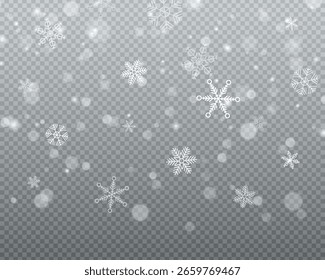 Snowfall vector with shimmering snow flakes and magic overlay in cold sky illustration holiday pattern snowflake vector design transparent effect frost celebration background

