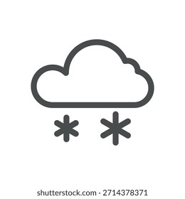 Icono de Clima de nevada. Nube de línea delgada con la ilustración de los copos de nieve que caen para el pronóstico del invierno, el frente frío y las ráfagas. Símbolo de Vector de contorno aislado, pictograma de trazo editable para UI