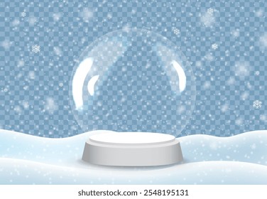 Snowfall And White Glass Clobe With Gradient Mesh, Vector Illustration