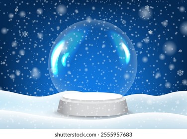 Snowfall And White Glass Globe With Gradient Mesh, Vector Illustration