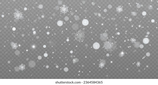 Schneefall Winter Weihnachtshintergrund für Overlay-Effekt auf transparentem Hintergrund. Vektorgrafik