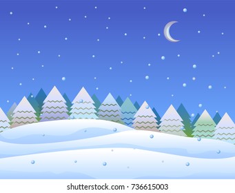 Snowfalling on the hill at night vector illustration