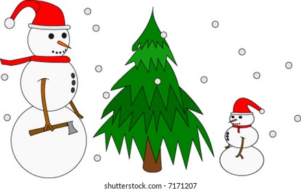 Snow-family Cutting Tree Vector