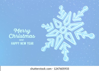 Snowflake. 3d snowflake on blue background. Graphic winter background. Merry Christmas Greetings card. Happy New Year. Winter snowflakes background. Holidays. Vector illustration.