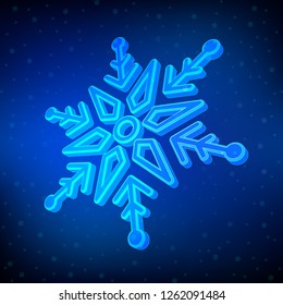 Snowflake. 3d snowflake on blue background. Graphic winter background. Merry Christmas Greetings card. Happy New Year. Winter snowflakes background. Holidays. Vector illustration.
