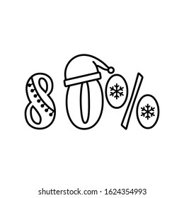 Snowflake 80% icon. Simple line, outline vector elements of winter sale icons for ui and ux, website or mobile application