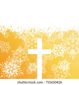 Snowflake abstract vector background in golden color with christmas christianity cross
