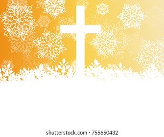 Snowflake abstract vector background in golden color with christmas christianity cross