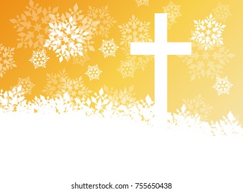 Snowflake abstract vector background in golden color with christmas christianity cross