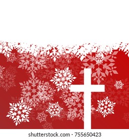 Snowflake abstract vector background in red color with christmas christianity cross