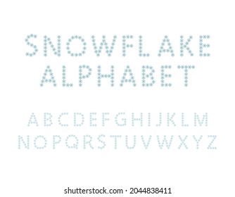 Snowflake alphabet. Simple line letters. Festive text for New year and Christmas