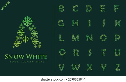 Alfabeto de copo de nieve diseño vectorial de Navidad logo de icono de Navidad nieve copo de nieve línea de color simple iconos de nieve conjunto de vectores de nieve