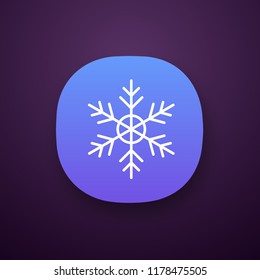 Snowflake app icon. UI/UX user interface. Frosty weather. Air cooling. Cold temperature. Winter. Web or mobile application. Vector isolated illustration