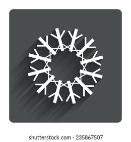 Snowflake artistic sign icon. Christmas and New year winter symbol. Air conditioning symbol. Gray flat square button with shadow. Modern UI website navigation. Vector