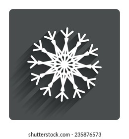 Snowflake artistic sign icon. Christmas and New year winter symbol. Air conditioning symbol. Gray flat square button with shadow. Modern UI website navigation. Vector