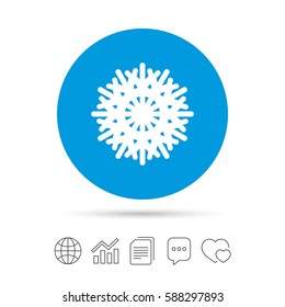 Snowflake artistic sign icon. Christmas and New year winter symbol. Air conditioning symbol. Copy files, chat speech bubble and chart web icons. Vector
