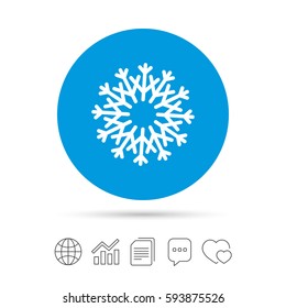 Snowflake artistic sign icon. Christmas and New year winter symbol. Air conditioning symbol. Copy files, chat speech bubble and chart web icons. Vector