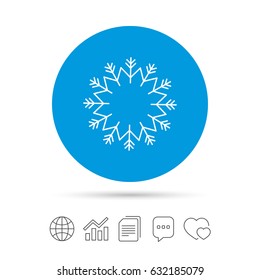 Snowflake artistic sign icon. Christmas and New year winter symbol. Air conditioning symbol. Copy files, chat speech bubble and chart web icons. Vector