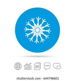 Snowflake artistic sign icon. Christmas and New year winter symbol. Air conditioning symbol. Copy files, chat speech bubble and chart web icons. Vector