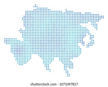 Snowflake Asia Map. Vector geographic map in blue icy colors. Vector pattern of Asia Map done of snow dots.
