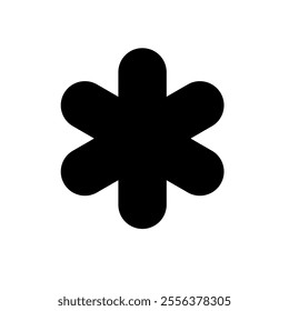 Snowflake or asterisk illustration. Vector black glyph bold icon isolated on white background.