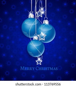 Snowflake background and blue Christmas ball