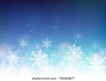 Fundo de floco de neve. Fundo de Natal de inverno azul. Ilustração vetorial