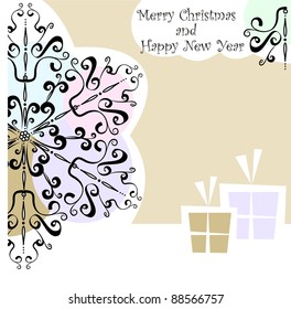 snowflake background with Christmas presents