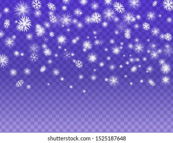 Snowflake background. Christmas snow. Snowfall with fine transparency. Premium quality vector illustration.