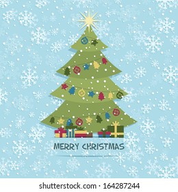 snowflake background with christmas tree decoration, eps 10 format with transparencies.