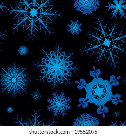 Diseño de fondo de copo de nieve en azul y negro sin unión
