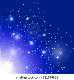 Snowflake background. Flare light. Burst vector. Magic wand. Sun glow. Illustration of a azure backdrop.
