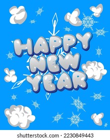 Snowflake background with Happy New Year text. Holiday event poster, Winter, Snow, Christmas banner.