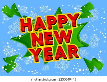 Schneeflocke Hintergrund mit dem Text "Happy New Year". Weihnachtsgeschenk, Winter, Schnee, Weihnachtsbanner.