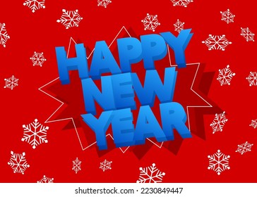 Snowflake background with Happy New Year text. Holiday event poster, Winter, Snow, Christmas banner.