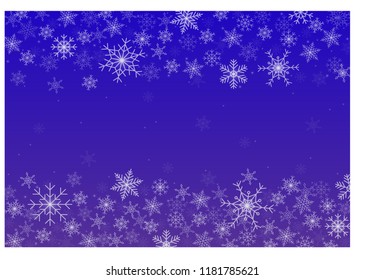 Snowflake background for Merry Christmas and Happy New Year. Welcome winter with falling snow on gradlent blue background. Vector illustration