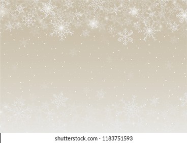 Snowflake background for Merry Christmas and Happy New Year. Welcome winter  with falling snow on gold background. Vector illustration