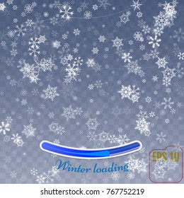 Snowflake background vector. Christmas snow fall decoration effect. Transparent pattern. Winter loading concept