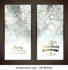 Snowflake backgroundset of christmass banners. Vector holiday backdrop.