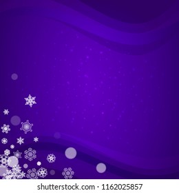 Snowflake banner with ultraviolet snow. New Year backdrop. Winter border for flyer, gift card, party invite, retail offer and ad. Christmas trendy background. Holiday banner with snowflake banner