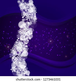 Snowflake banner with ultraviolet snow. New Year backdrop. Winter frame for gift coupons, vouchers, ads, party events. Christmas trendy background. Holiday banner with snowflake banner