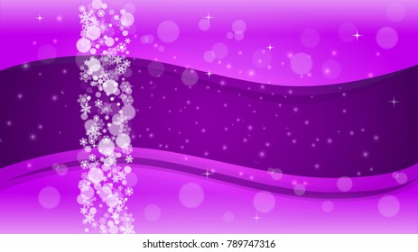 Snowflake banner with ultraviolet snow. New Year backdrop. Winter frame for flyer, gift card, invitation, business offer and ad. Christmas trendy background. Holiday snowy snowflake banner