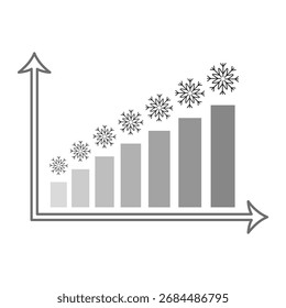 Snowflake bar chart. Winter graph illustration. Climate change vector. Weather forecast symbol. EPS 10.