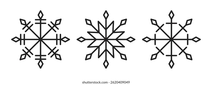 Snowflake black color icon. Snow  black icon .Weather black icon. Coll black icon. Decorative  in simple line art design. White background vector illustration.