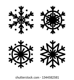 Snowflake black silhouette icon set. Isolated, white background. Vector illustration. Applicable as a decorative element for Xmas designs, winter weather concepts etc.