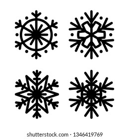 Snowflake black silhouette icon set. Isolated, white background. Vector illustration. Applicable as a decorative element for Xmas designs, winter weather concepts etc.
