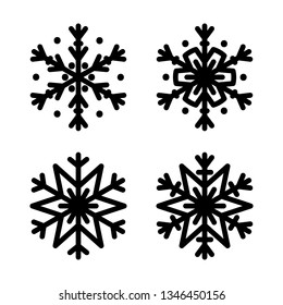 Snowflake black silhouette icon set. Isolated, white background. Vector illustration. Applicable as a decorative element for Xmas designs, winter weather concepts etc.