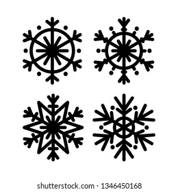 Snowflake black silhouette icon set. Isolated, white background. Vector illustration. Applicable as a decorative element for Xmas designs, winter weather concepts etc.