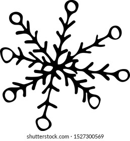 Snowflake black and white doodle style. Hand drawn illustration. Good idea for greeting cards, invitations, prints, textiles, tattoo